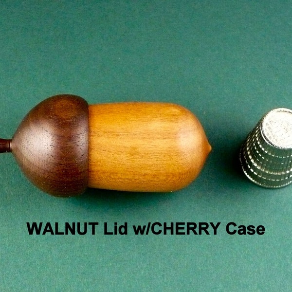 Wood ACORN Thimble Case with a WALNUT Lid and CHERRY Case.