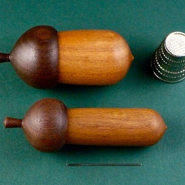 Acorn Needle Case Short and Acorn Thimble Case Set. Walnut Lid and Cherry Case. For Cross Stitch, Quilting, Beading, + Sewing