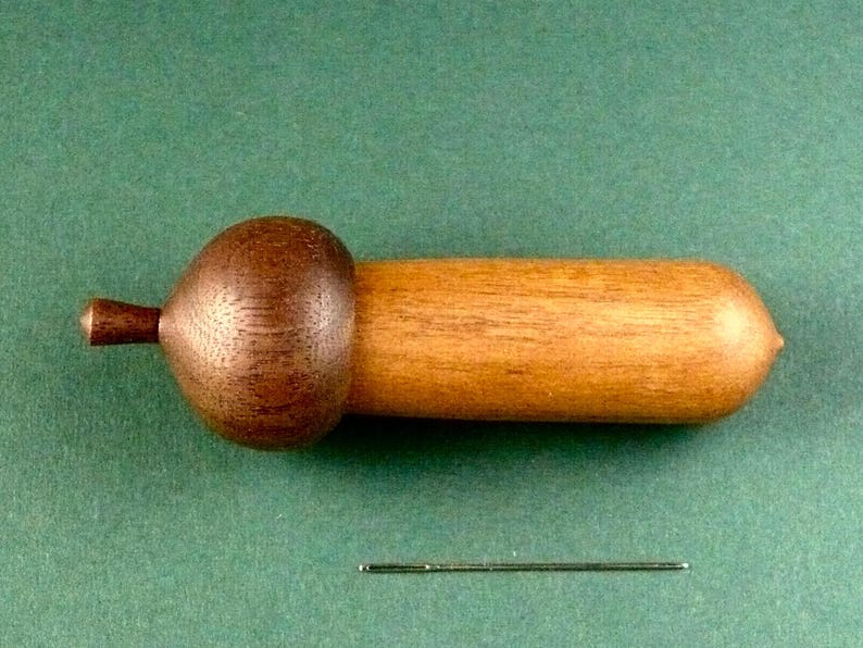 Wood Acorn Needle Case, Walnut Lid and Cherry Case. It measures 2 3/8 long and 7/8 in diameter / 1/8.For Cross Stitch, Quilting,Beading image 1
