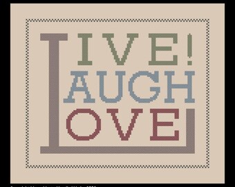 Cross Stitch Pattern - Chart 'Live Laugh Love' Quote by Know Knots Needle Works - PDF File Format