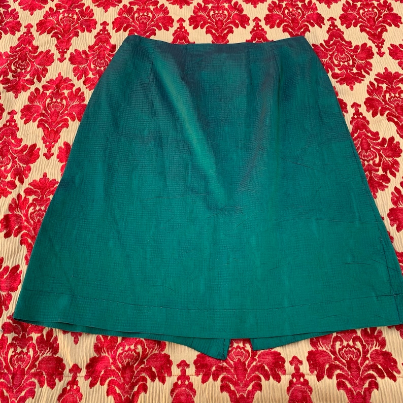 Vintage Shimmering Iridescent Emerald Green Pencil Skirt