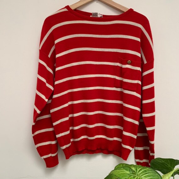 Vintage 1980’s Nautical Red & White Knit Sweater - image 2