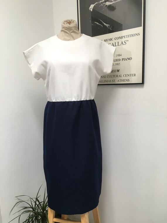 Vintage Joan Curtis Navy and White Dress - image 1