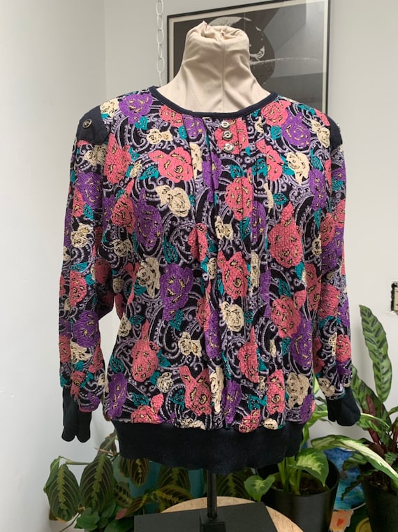 Vintage 1980s/1990s Pink and Purple Floral Blouse