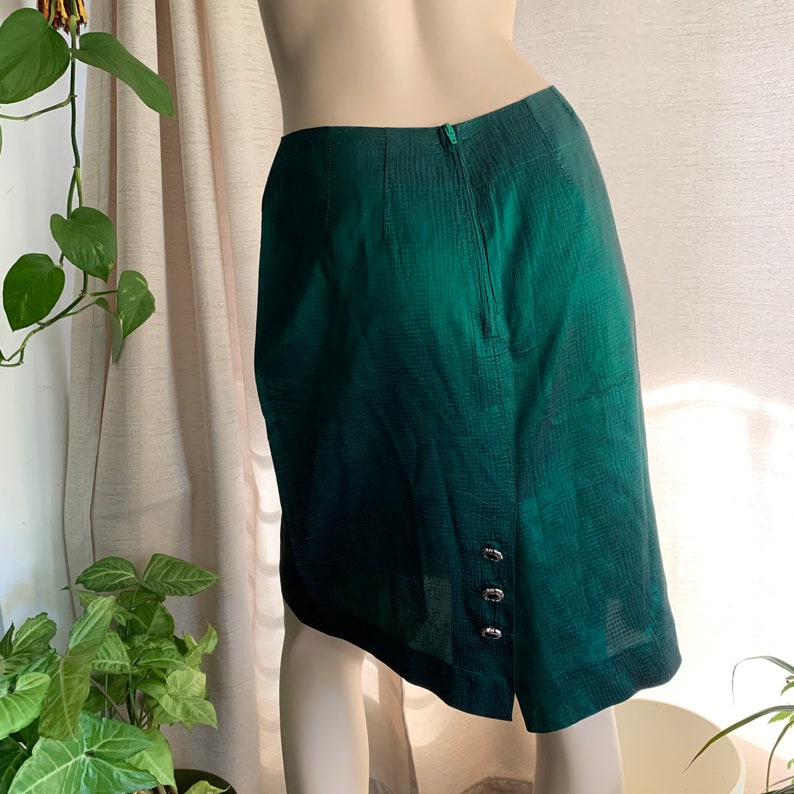 Vintage Shimmering Iridescent Emerald Green Pencil Skirt