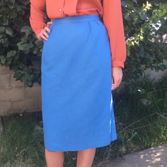 Vintage Electric Blue Pencil Skirt | 1960's, 1970'