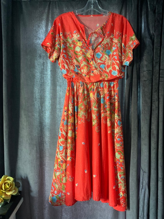 Vintage Floral 80s does the 40s Red Dress - image 2