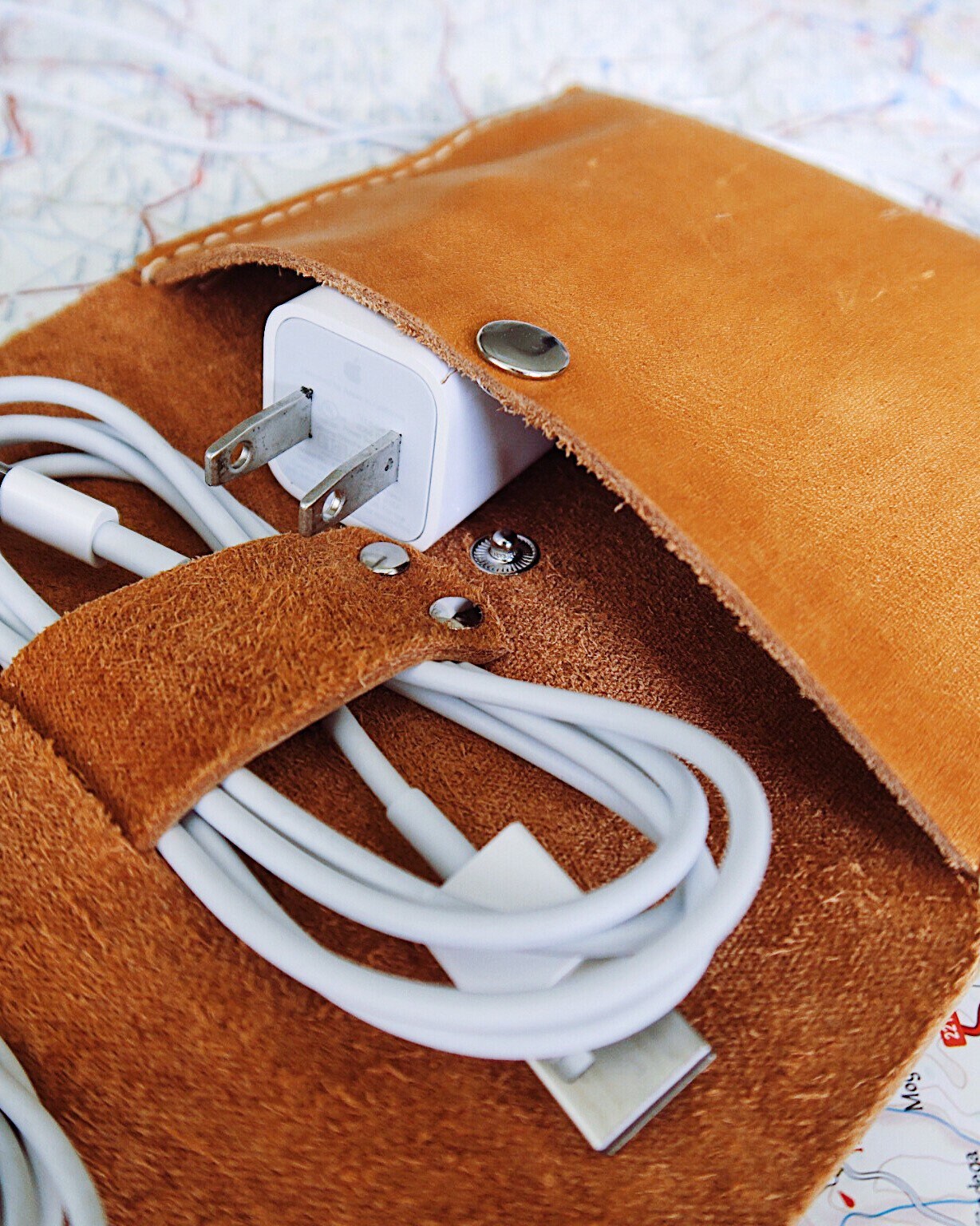 Leather Cord Organizer Wrap Holder Cable Bag Roll Holder 