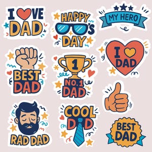 Vatertags-Aufkleber-Set - Lustige und niedliche Dad-Aufkleber, druckbare digitaler Download, ich liebe Dad, Bester Dad, Cooler Dad, Symbole für Geschenke und Karten