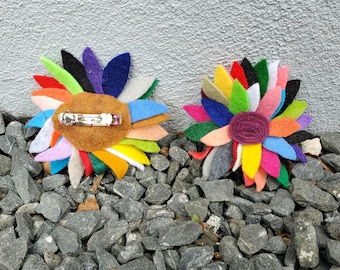 Handsewn Felt Flower Pin: Upcycled Colorful Brooch