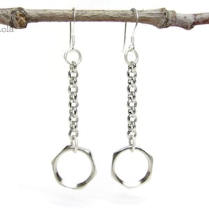 hex nut dangle earrings - hardware earrings - sterling silver ear hooks - handmade by RockinLola