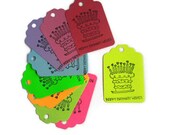 Happy Birthday Wishes Cake Party Favor Tags, Birthday Present Tags, Set of 9 Various Colors