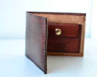 Portefeuille homme personnalisé portefeuille mince, portefeuille de bifold de Liège en cuir, portefeuille marron personnelles initiales