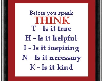 THINK Cross Stitch Chart PDF Instant Download