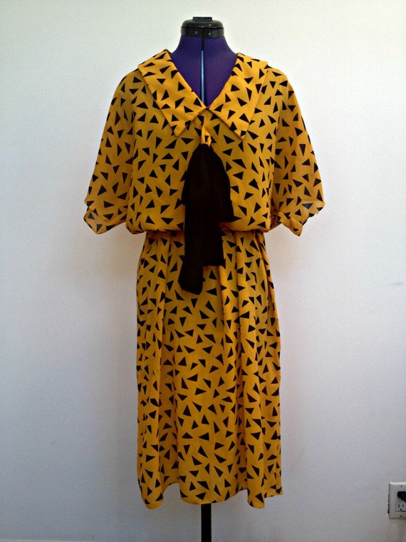 80s Geometric Dress Oversized Bow M