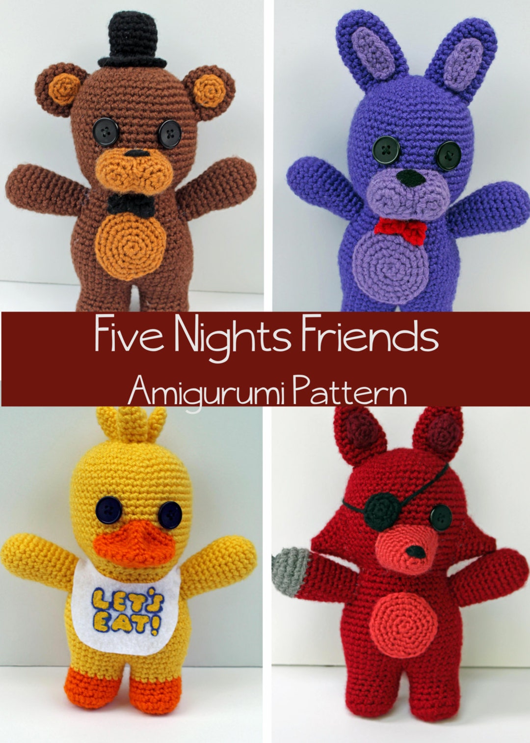 FNAF 1 Animatronics Cute Cross Stitch Pattern PDF Digital 