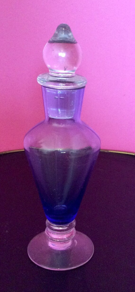 Tall slim hand blown blue glass perfume Oval shape pink glass perfume bottle | Etsy
