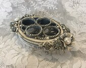 Florenza jeweled 4 tube lipstick holder organizer antiqued white metal cosmetic storage bathroom vanity romantic cottage style home decor