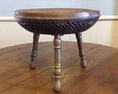 Enameled brass stool seat foot warmer three legged table plant stand Moroccan bohemian boho chic Persian mideastern furniture home decor