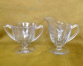 Libbey Rock Sharpe Crystal creamer and sugar dish bowl polished cut glass tea party wedding shower brunch entertaining fine dining