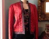 Malbe 60 39 s jacket quilted orange satin small size lined in black floral ribbon trim bohemian boho retro chic women 39 s fashion outerwear