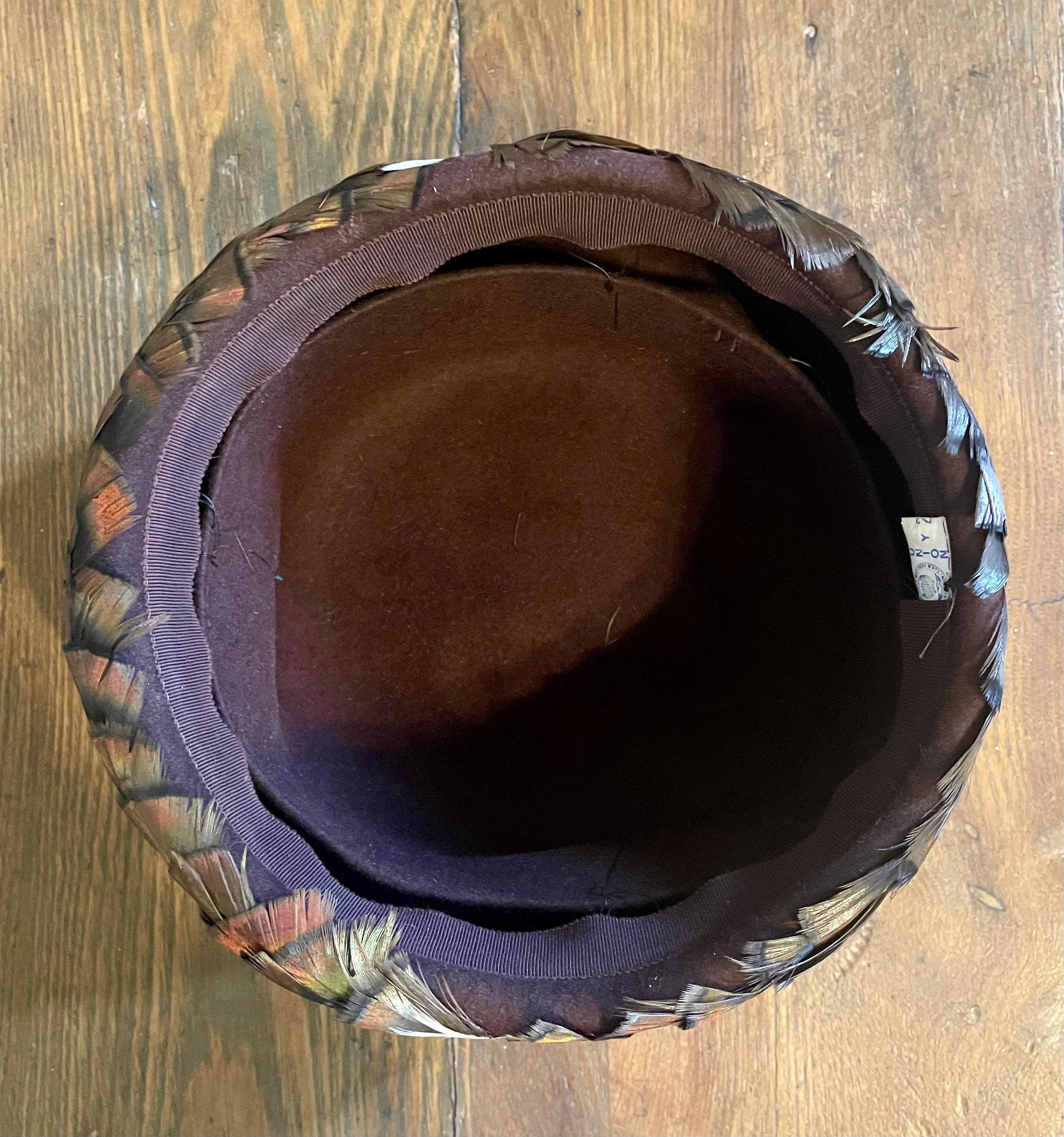 Vtg 1950s Pheasant Feather Pillbox Hat Brown Cocktail Millinery Satin Lined EUC! Brown Feather Pillbox Vintage Hats for Women for sale | eBay main image 2