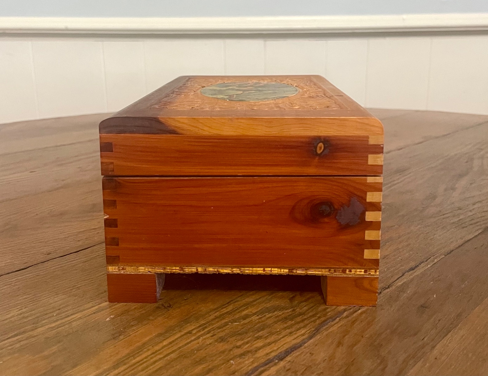 Embossed Cedar Wood Jewelry Box With Decoupaged Cottage Scene Etsy