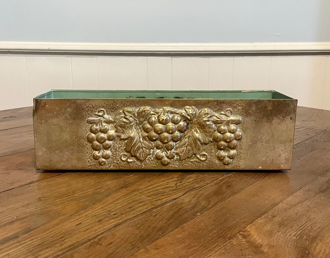 Long Peerage Embossed Brass Planter Box Grapevine Design Gold Etsy