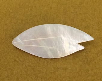 Carved mother of pearl leaf brooch/pin white MOP made in Western Germany boho bohemian costume jewelry