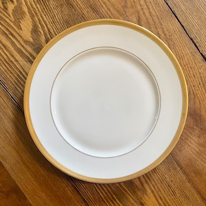 Haviland Limoges dinner plate Monceau pattern with gold border and inner band on white collectible fine china