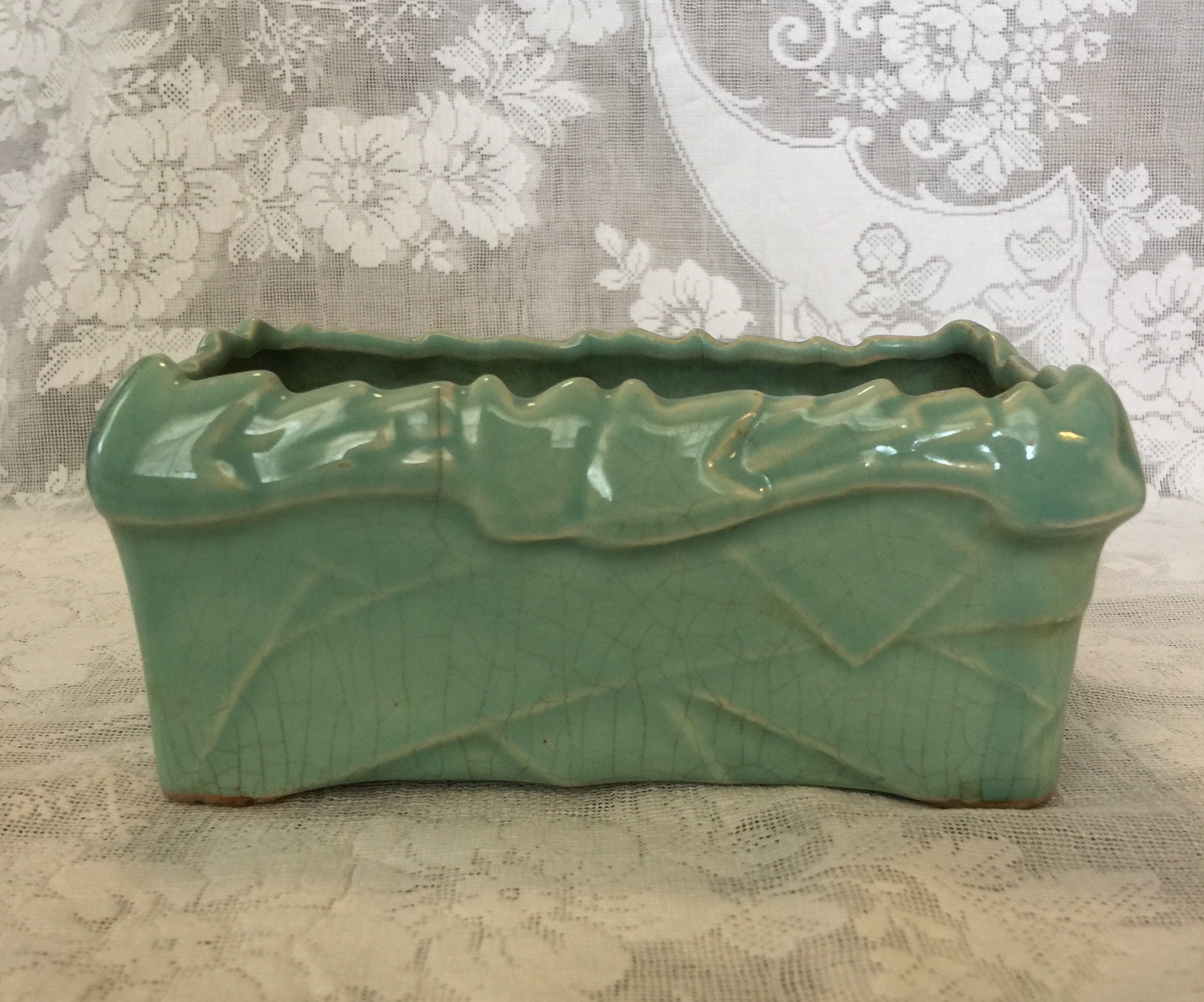 McCoy art pottery planter rectangular mint green aqua glaze | Etsy