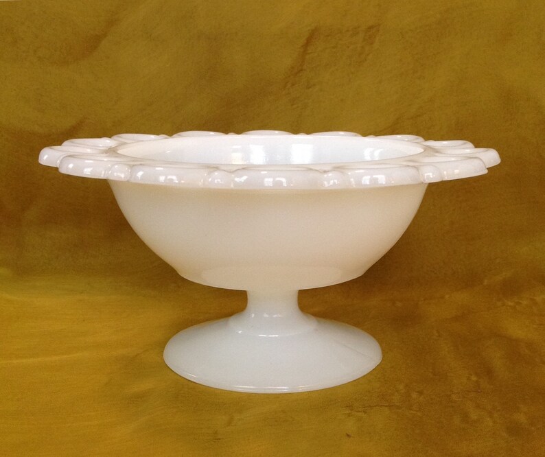 7 Lace Edge White Milk Glass Compote Pedestal Bowl Etsy
