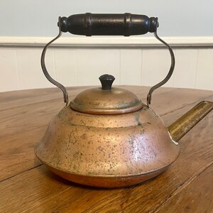 Copper Teapot Tea Kettle With Wooden Handle and Aged Patina Rustic ...