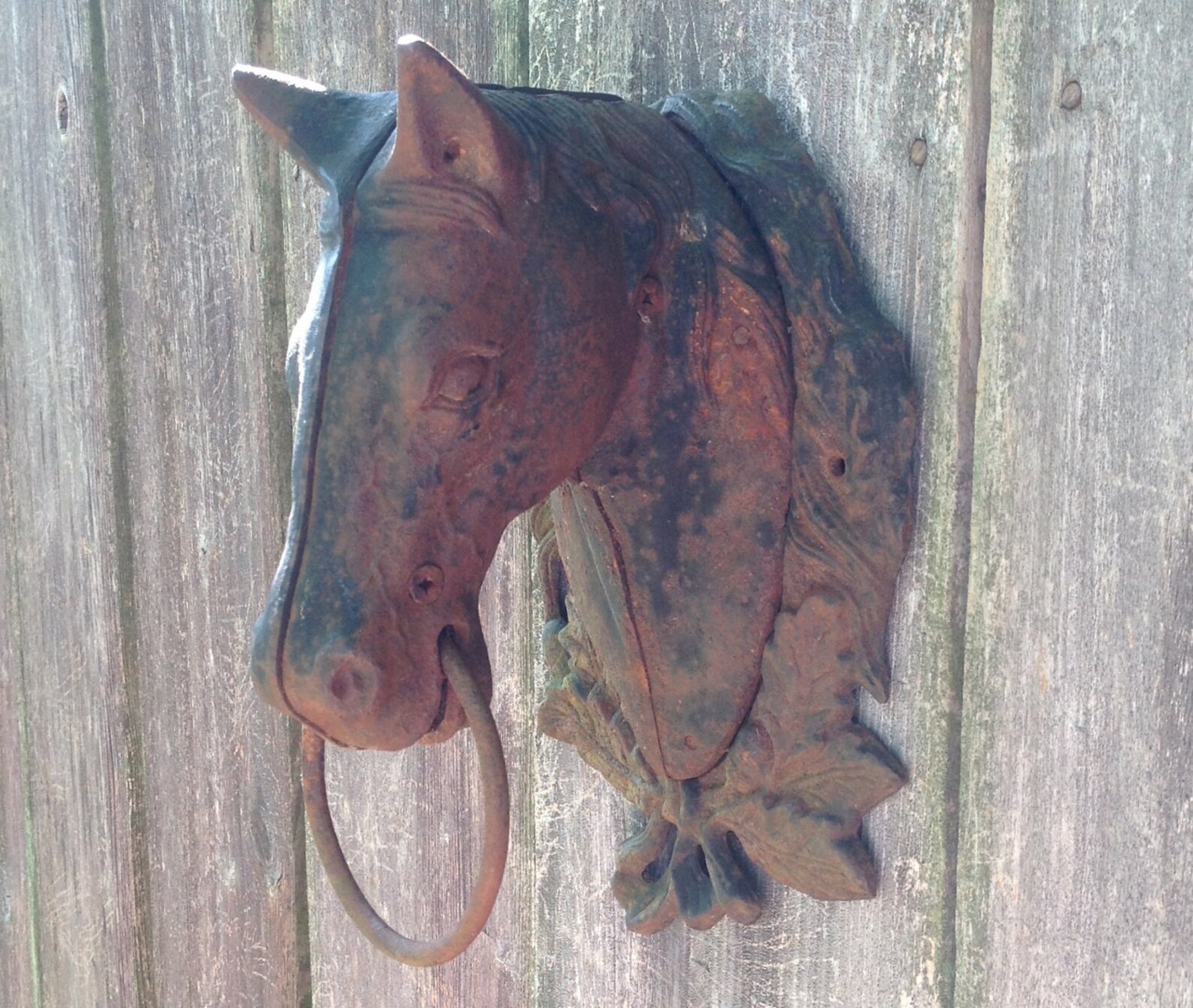 Antique cast iron horse head hitching post ring rusty rustic Etsy