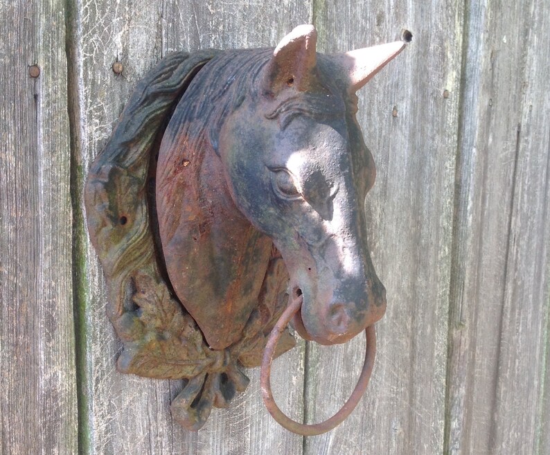 Antique cast iron horse head hitching post ring rusty rustic Etsy