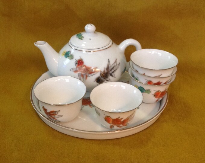 Miniature Porcelain Tea Set Japanese Koy Fish Gold Trim 7 Etsy