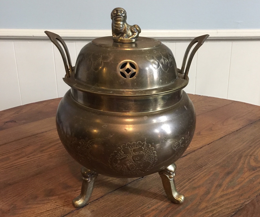 Chinese Brass Ding Cooking Pot Vessel Large Footed Covered Etsy