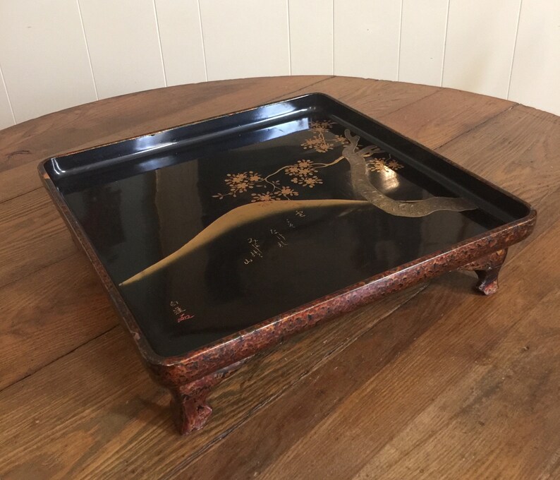 Japanese Makie lacquer Ozen table/tray black and gold Etsy
