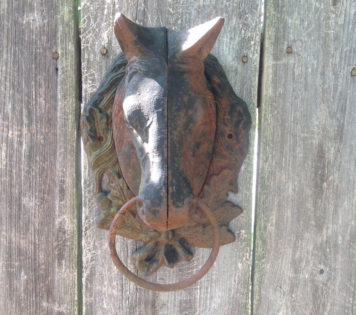 Antique cast iron horse head hitching post ring rusty rustic Etsy