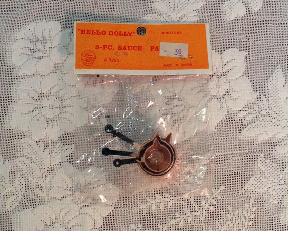 Dollhouse Miniature Set of 3 Copper Sauce Pots