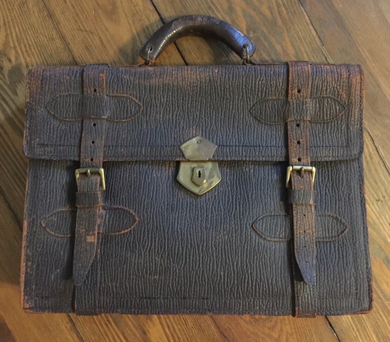 Antique Walrus skin leather satchel briefcase attach\u00e9 messenger bag rustic worn patina travel luggage hipster steampunk accessory