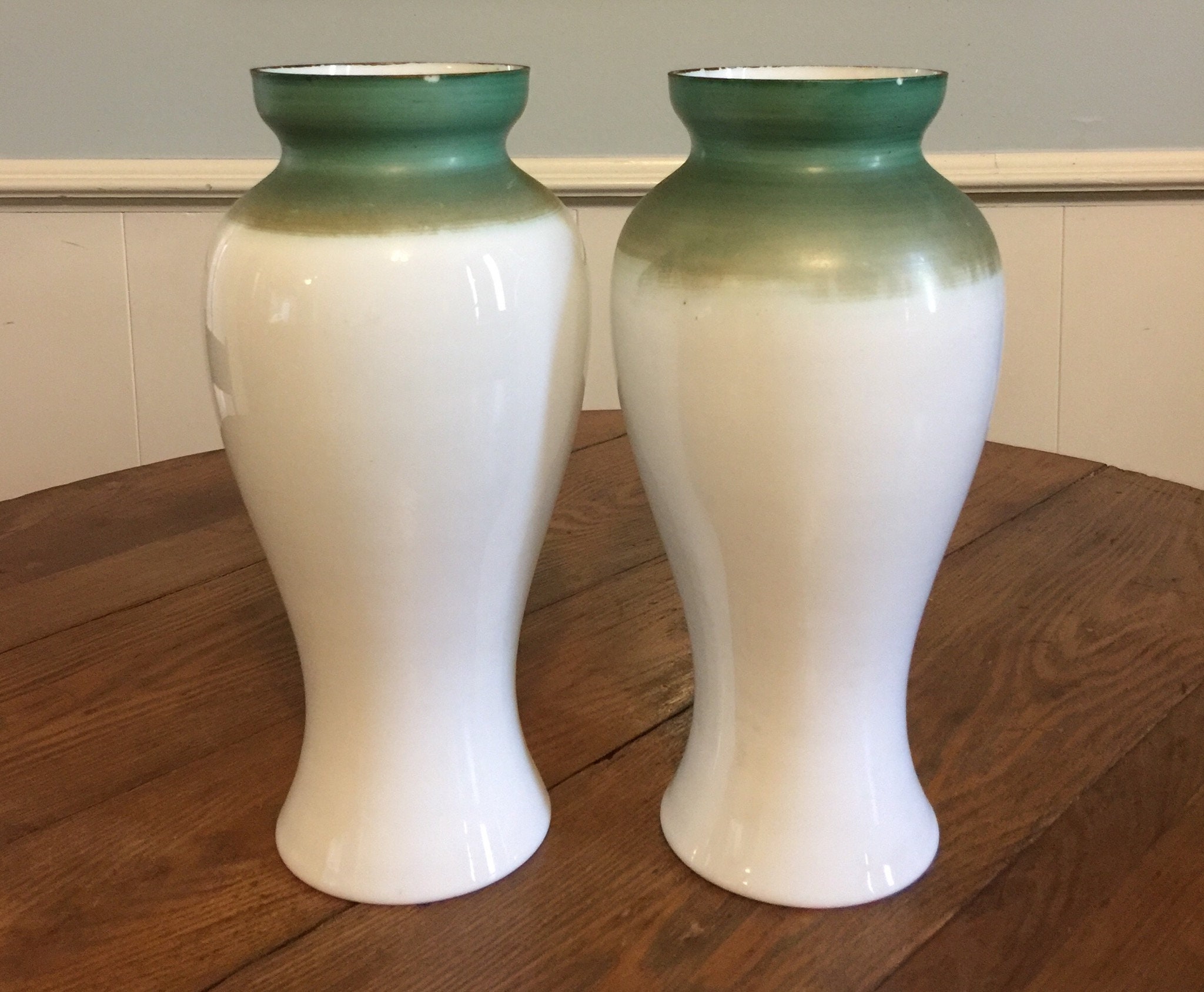 Pair of 12 antique opaline glass mantel vases w/hand painted Etsy