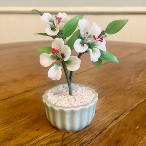 Vintage Jade Glass Bonsai Tree: Celadon Green Porcelain Planter
