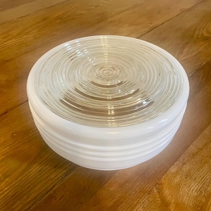 Round Bull’s Eye glass ceiling light replacement cover/shade clear and white Mid Century Art Deco lighting home decor