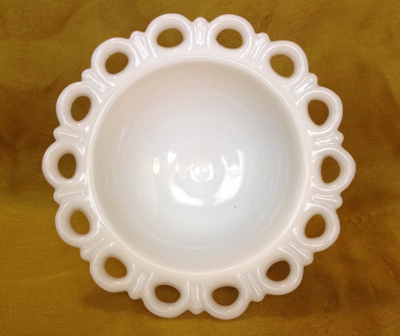 7 Lace Edge White Milk Glass Compote Pedestal Bowl Etsy