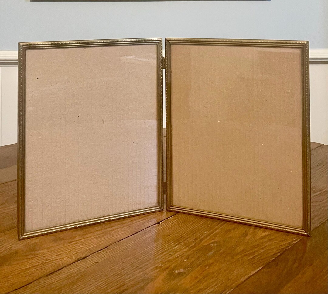 Vintage 8x10 Double Photo Frame: Embossed Gold Metal Hinged Picture ...