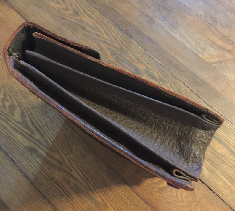 Antique Walrus skin leather satchel briefcase attach\u00e9 messenger bag rustic worn patina travel luggage hipster steampunk accessory