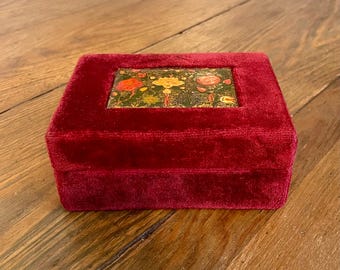 Italian Velvet Trinket Box: Floral Lacquered Lid, Vintage Keepsake
