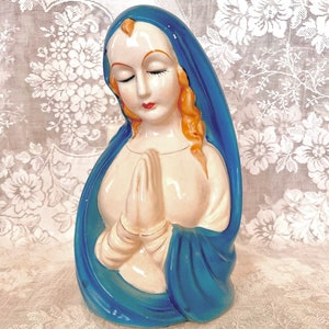 Ceramic praying Madonna planter vase Virgin Mary mid century religious icon home decor
