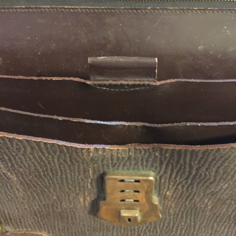 Antique Walrus skin leather satchel briefcase attach\u00e9 messenger bag rustic worn patina travel luggage hipster steampunk accessory